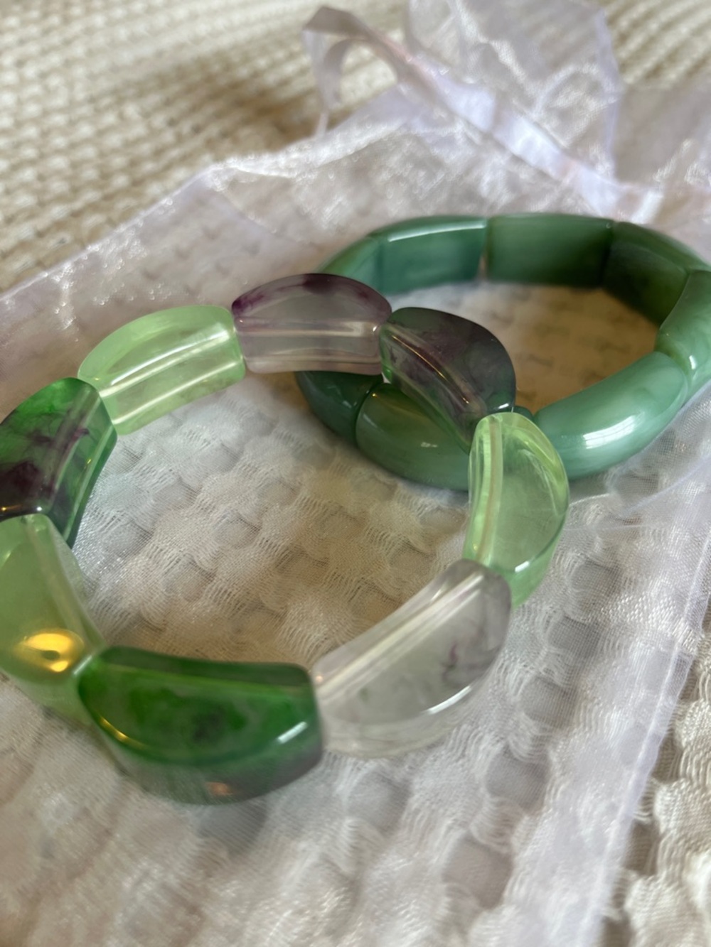 Anthropologie Green Resin Stretch Bracelets - Picture 2 of 3
